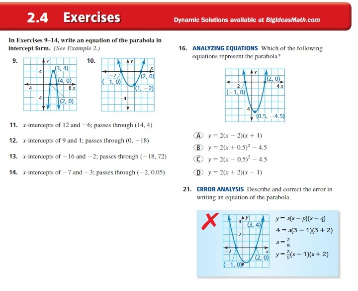 unit quadratic functions homework 1